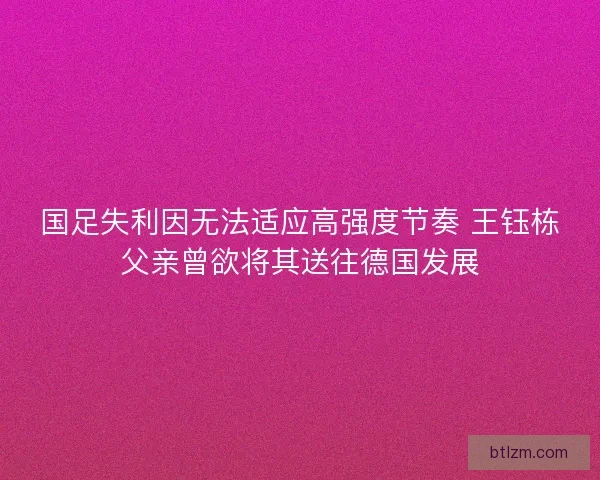国足失利因无法适应高强度节奏 王钰栋父亲曾欲将其送往德国发展